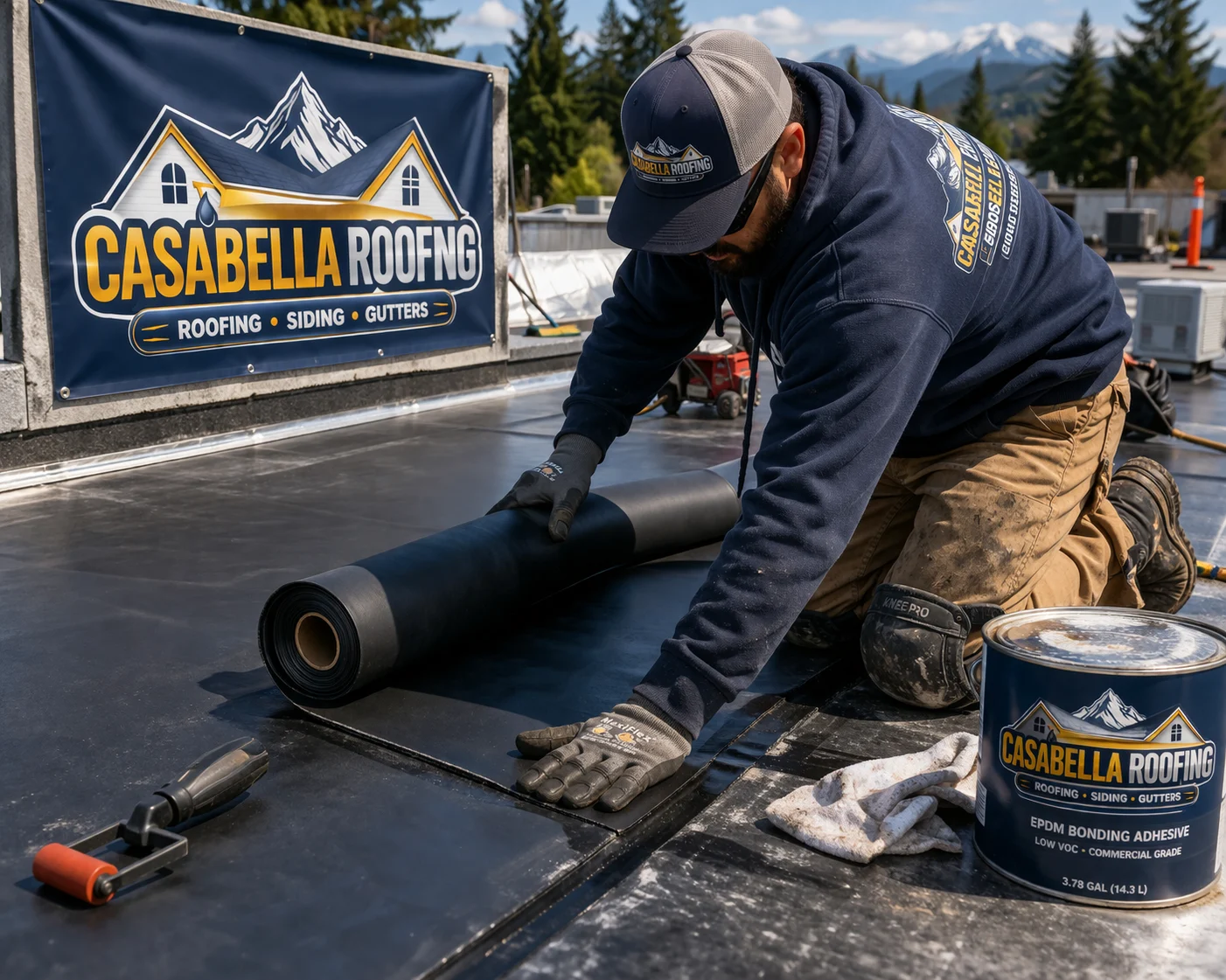 Commercial Roofing EPDM installation in progress Commercial Roofing EPDM installation in progress