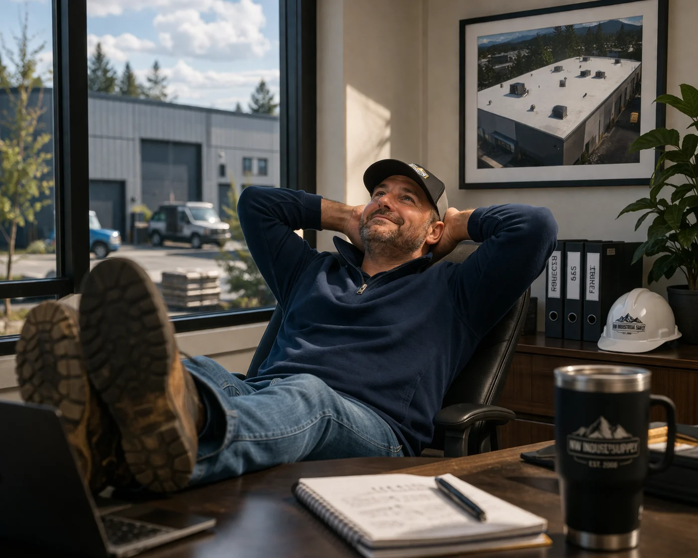 Happy Commercial Business Owner With New Roof Happy Commercial Business Owner With New Roof